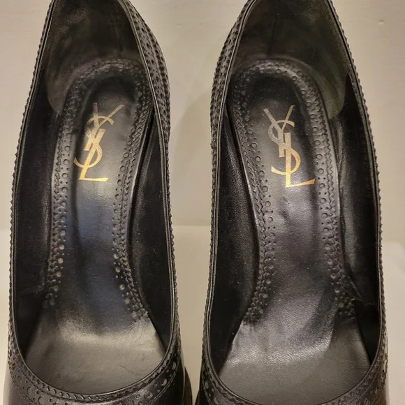 Yves Saint Laurent Black Leather Wingtip Pumps Size 40.5/ 10 - Picture 7 of 11